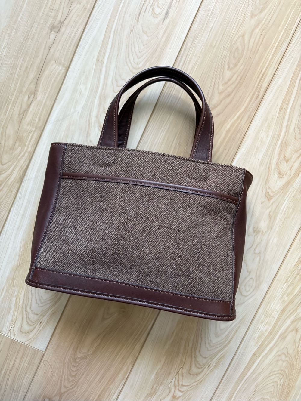 Coach Brown Herringbone Bleeker 6126 Tote with Dark Brown Leather Trim EUC